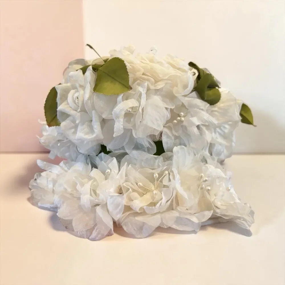 Vintage White Floral Hat Bridal Garden Party Tea Cottagecore Small